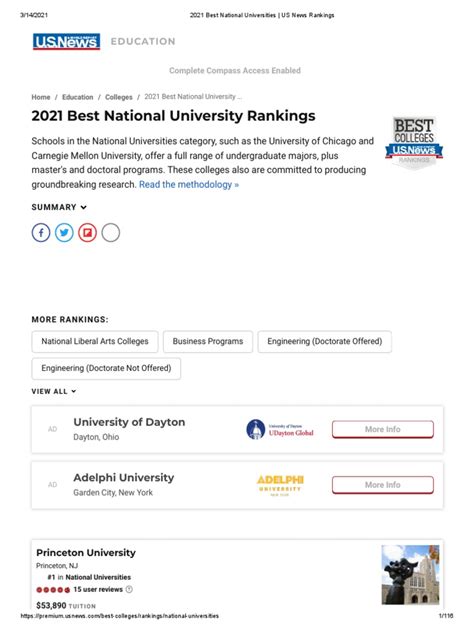 2021 Best National Universities - US News Rankings | PDF | Higher Education | Universities And ...