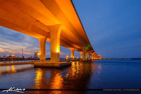 Roosevelt Bridge at Night With Lights St Lucie River | Royal Stock Photo