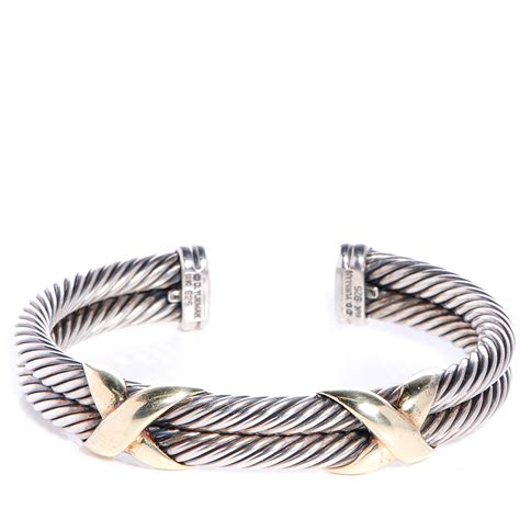 DAVID YURMAN Sterling Silver 14K Yellow Gold 10mm Double X Bracelet 77770