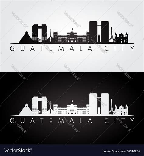 Guatemala city skyline and landmarks silhouette Vector Image