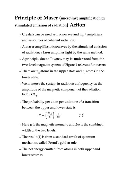 Principal of Maser (microwave amplification by stimulated emission of radiation) Action ...