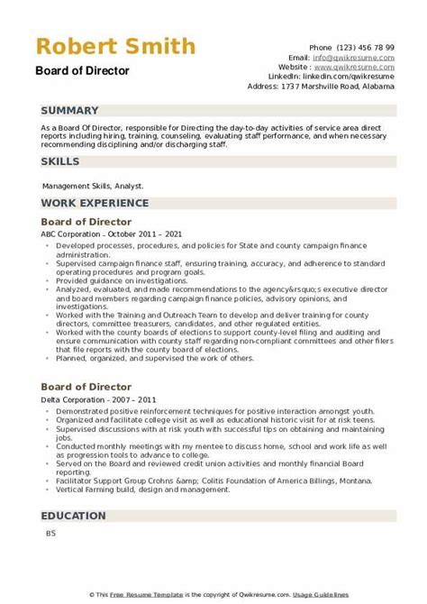 Board Of Directors Resume - JosephinaGilbert Blog