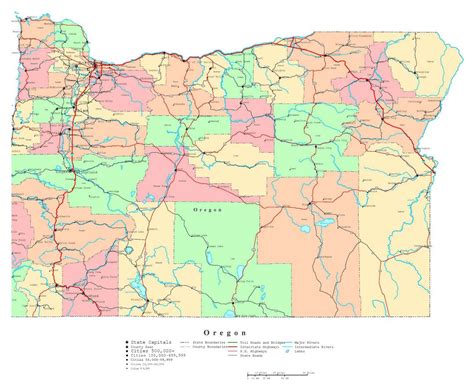 Large detailed administrative map of Oregon state with roads, highways and cities | Oregon state ...