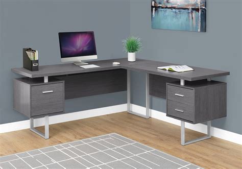 Modern 71" L-Shaped Grey Office Desk w/ Drawers – ComputerDesk.com