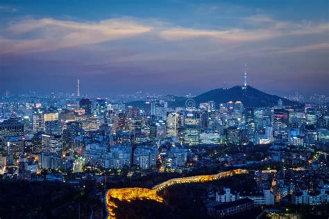 Seoul Skyline in the Night, South Korea. Editorial Stock Image - Image ...