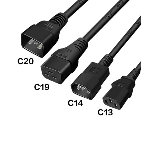 Black 1.0m 2.0m 3.0m Pvc Copper Iec320 C13 C14 C15 C19 C20 Extension Power Cord 10a / 16a ...