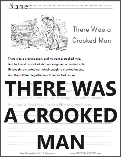 There Was a Crooked Man Nursery Rhyme Worksheet | Student Handouts