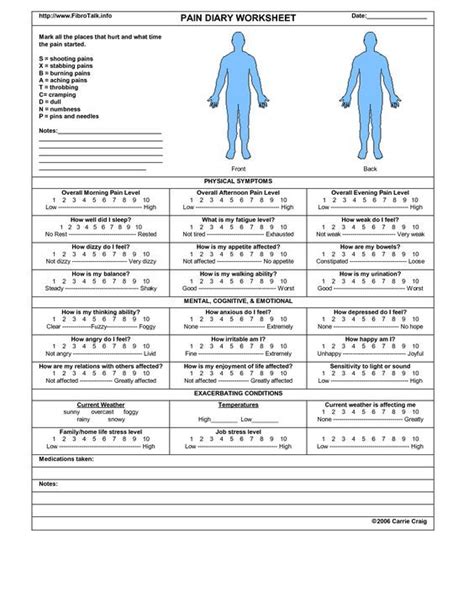 Daily Pain Diary Worksheet I'm ambivalent about these worksheets: I know this is the way to get ...