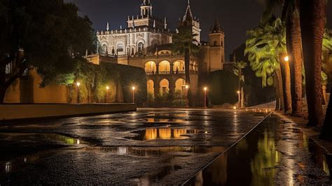 Premium AI Image | Night view of Alcazar of Seville