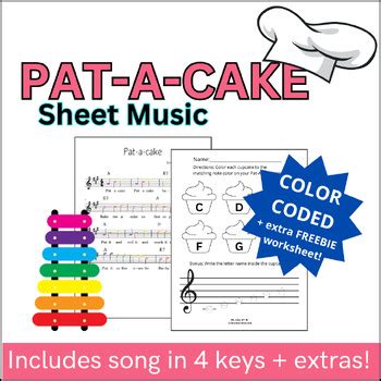 Pat-A-Cake Lead Sheet | Color Coded | includes FREEBIE worksheet ...