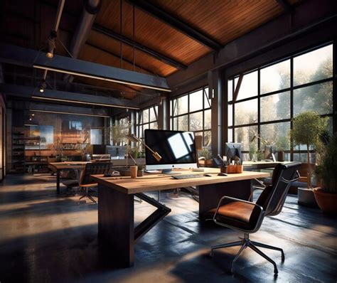 Premium Photo | Furniture in an open office space with a desk and chairs