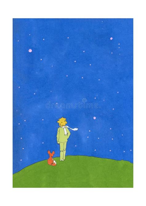 Raster Illustration of a Little Prince I with Fox Stock Illustration - Illustration of male ...