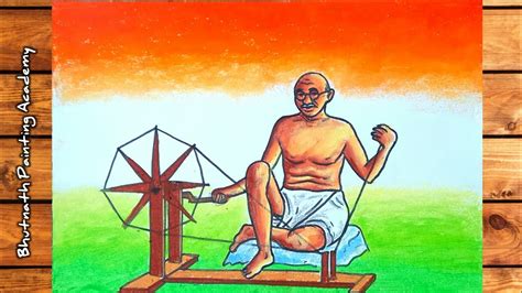 Gandhiji Con Disegno Charkha