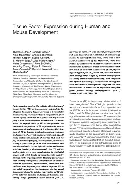 (PDF) Tissue factor expression during human and mouse development