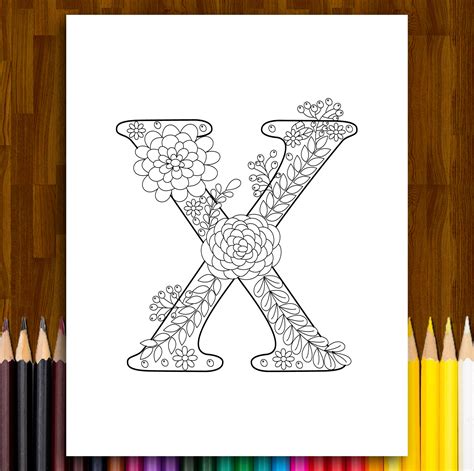 Flower Alphabet Coloring Book Printable Coloring Pages Adult Coloring ...