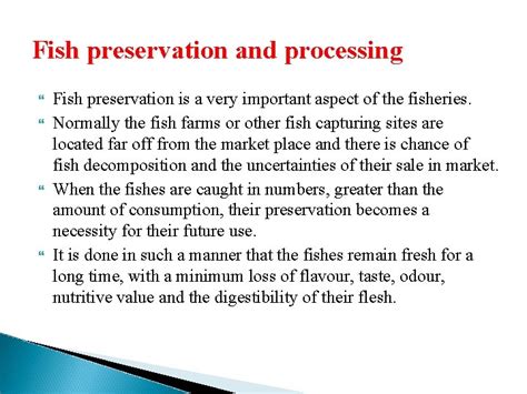 Fish preservation processing methods Fish preservation and processing