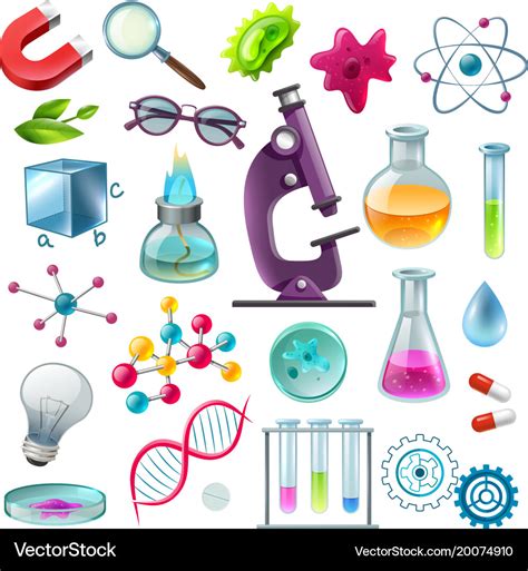 Science icons cartoon set Royalty Free Vector Image