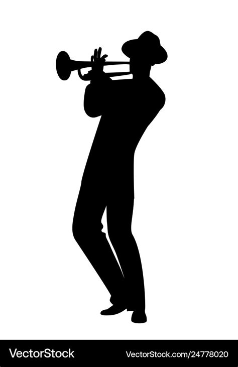 Silhouette man wearing hat playing trumpet Vector Image