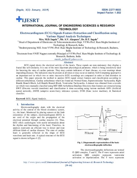 (PDF) Electrocardiogram (ECG) Signals Feature Extraction and ...