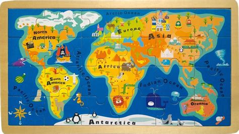 DREWNIANE PUZZLE MAPA ŚWIATA KONTYNENTY 24 ELEM. 9083919952 - Allegro.pl