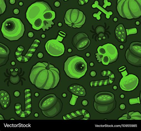 Green Halloween Seamless Pattern Background with Vector Image