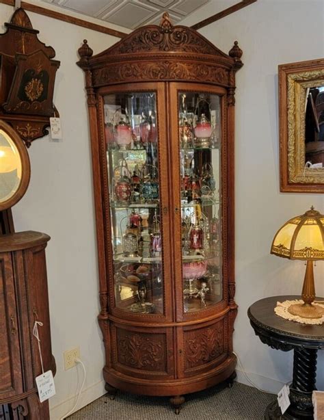 Antique Corner Curio Cabinet With Curved Glass | Cabinets Matttroy