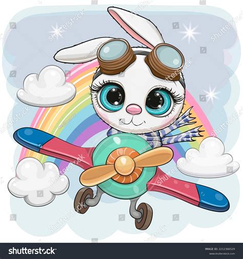 Cute Cartoon Rabbit Flying On Plane Stock Vector (Royalty Free) 2212366529 | Shutterstock