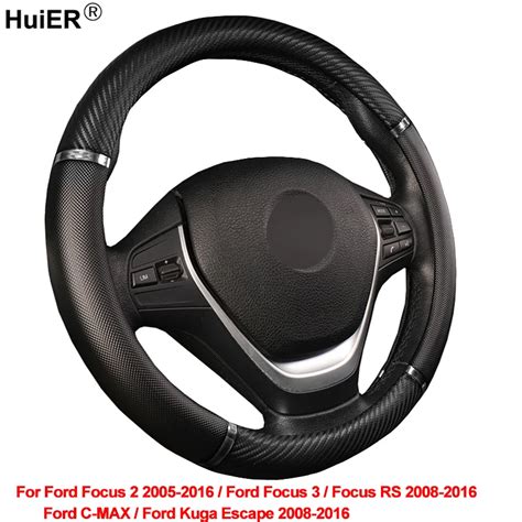 HuiER Car Steering Wheel Cover For Ford Kuga Escape C MAX Focus 2 / 3 / RS 2008 2013 2014 2015 ...