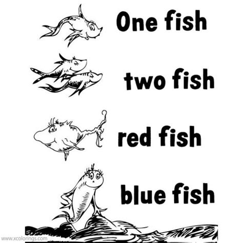 One Fish Two Fish Red Fish Blue Fish Coloring Pages Printable - XColorings.com