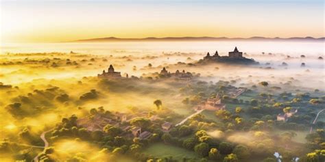 Premium AI Image | A sunrise view of bagan from bagan