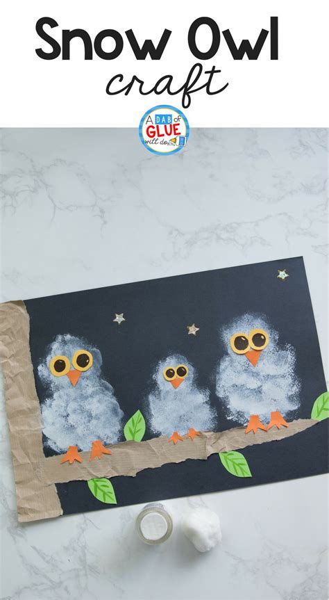 Pom Pom Stamped Snowy Owl Painting | Owl crafts, Winter crafts for kids, Snow owl craft