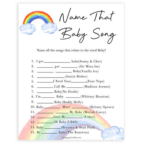 Name That Baby Song - Rainbow Printable Baby Shower Games – OhHappyPrintables