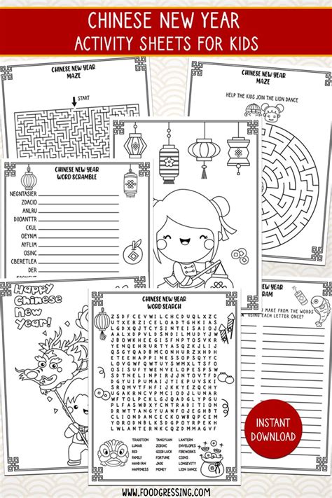 Chinese New Year Printables Free: Colouring Pages, Word Search, Bingo