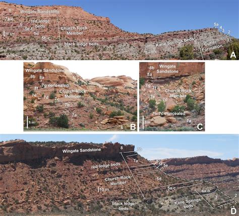 Labeled photographs of Chinle Formation exposures in Lisbon Valley. A ...