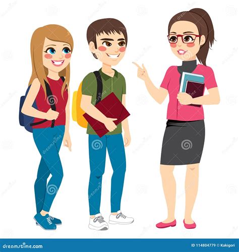 Teacher Talking with Students Standing Stock Vector - Illustration of listening, cartoon: 114804779