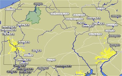 Map of Pennsylvania WaterFalls