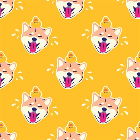 CUTE SHIBA INU HEAD WITH A RUBBER DUCK SEAMLESS PATTERN 36431097 Vector ...