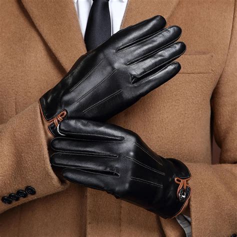 Autumn/Winter Warm Genuine Leather Gloves Men Driving Plus Cashmere ...