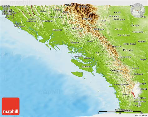 Physical Panoramic Map of Arakan (Rakhine)