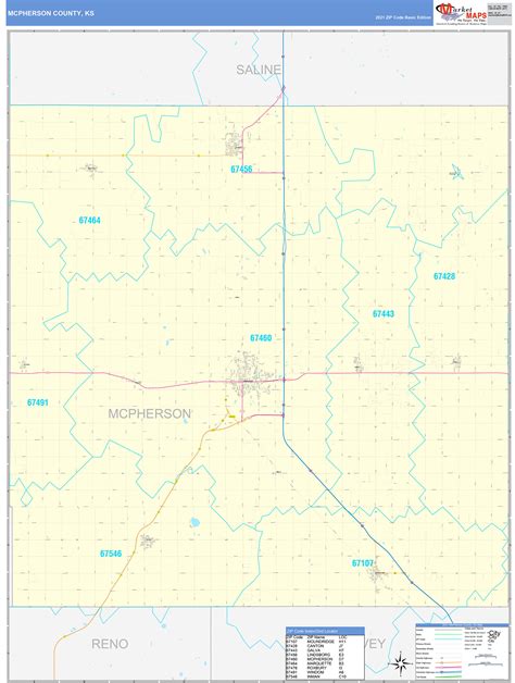 McPherson County, KS Zip Code Wall Map Basic Style by MarketMAPS - MapSales