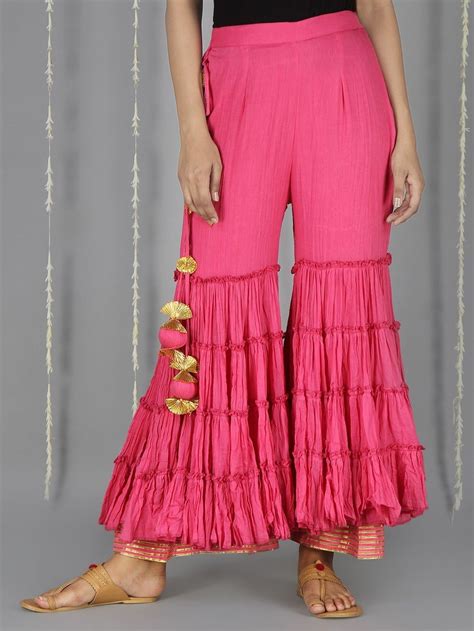 Buy Pink Mulmul Gota Sharara Pants online at Theloom