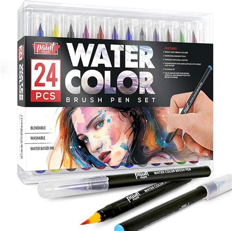 Paint Mark Real Brush Pens, 24 Colors for Watercolor Painting with Flexible Nylon Brush Tips ...