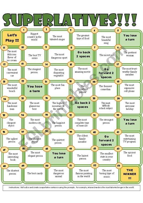 SUPERLATIVES BOARD GAME - ESL worksheet by jalomi112 Esl Board Games ...