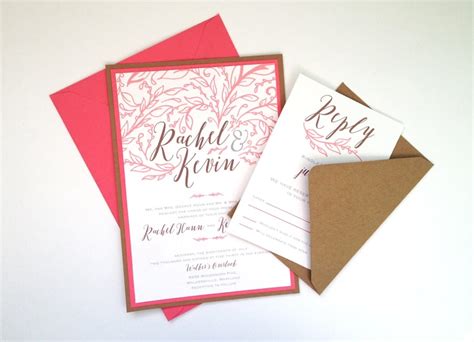 Hand Drawn Flourish Wedding Invitations in Coral | Etsy