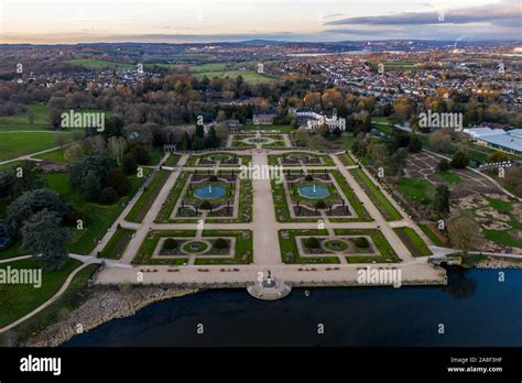 Beautiful Aerial view of the Trentham Gardens Estate and lake, in ...