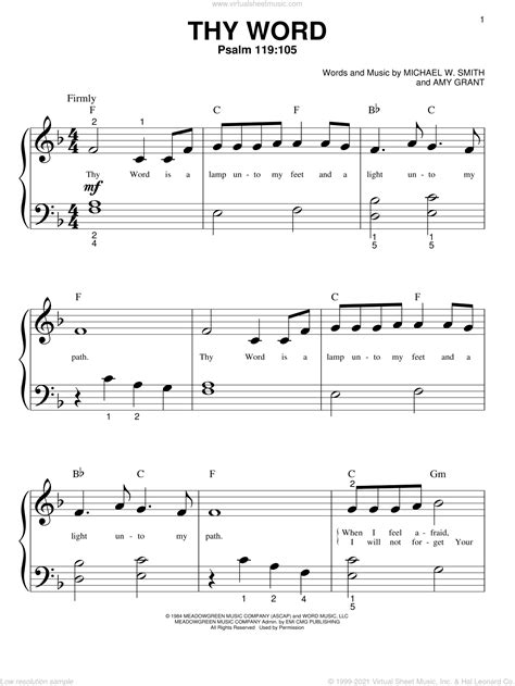 Grant - Thy Word sheet music for piano solo (big note book) [PDF]