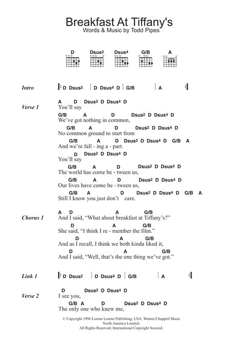 Breakfast At Tiffany's by Deep Blue Something - Guitar Chords/Lyrics ...