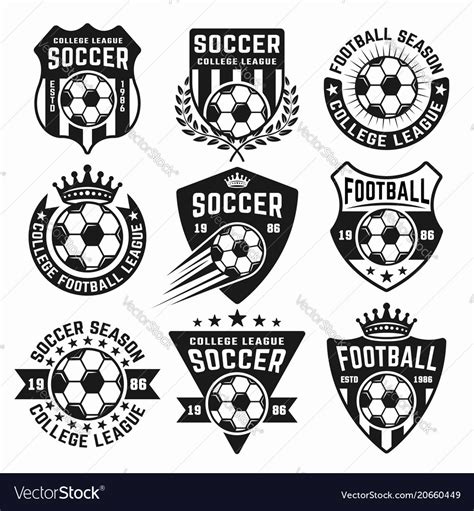 Soccer set of black emblems or logos Royalty Free Vector