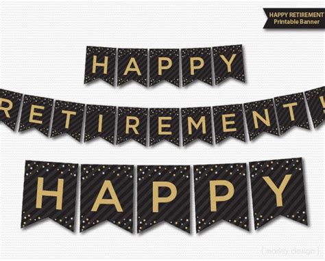 Retirement Banner Printable Black Gold Banner Happy Retirement Digital ...