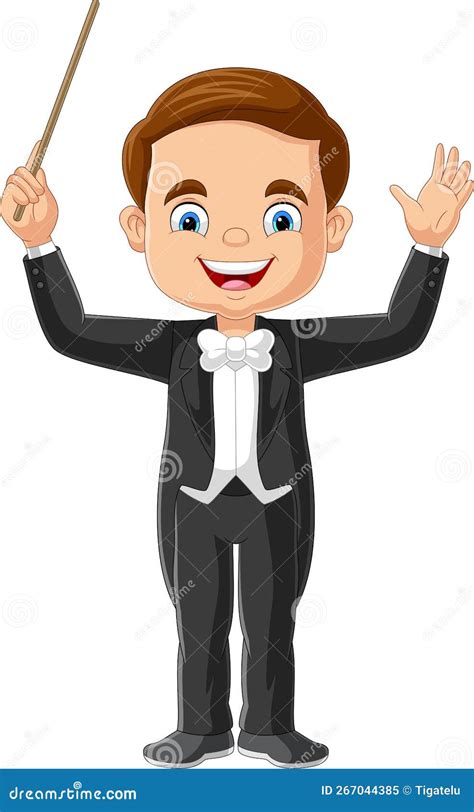 Cartoon Boy Orchestra Conductor with Pointer Stick Stock Vector - Illustration of artist, child ...